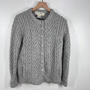 Aran Mor Ireland Merino Wool Cable Knit Cardigan Sweater Gray Women's Medium